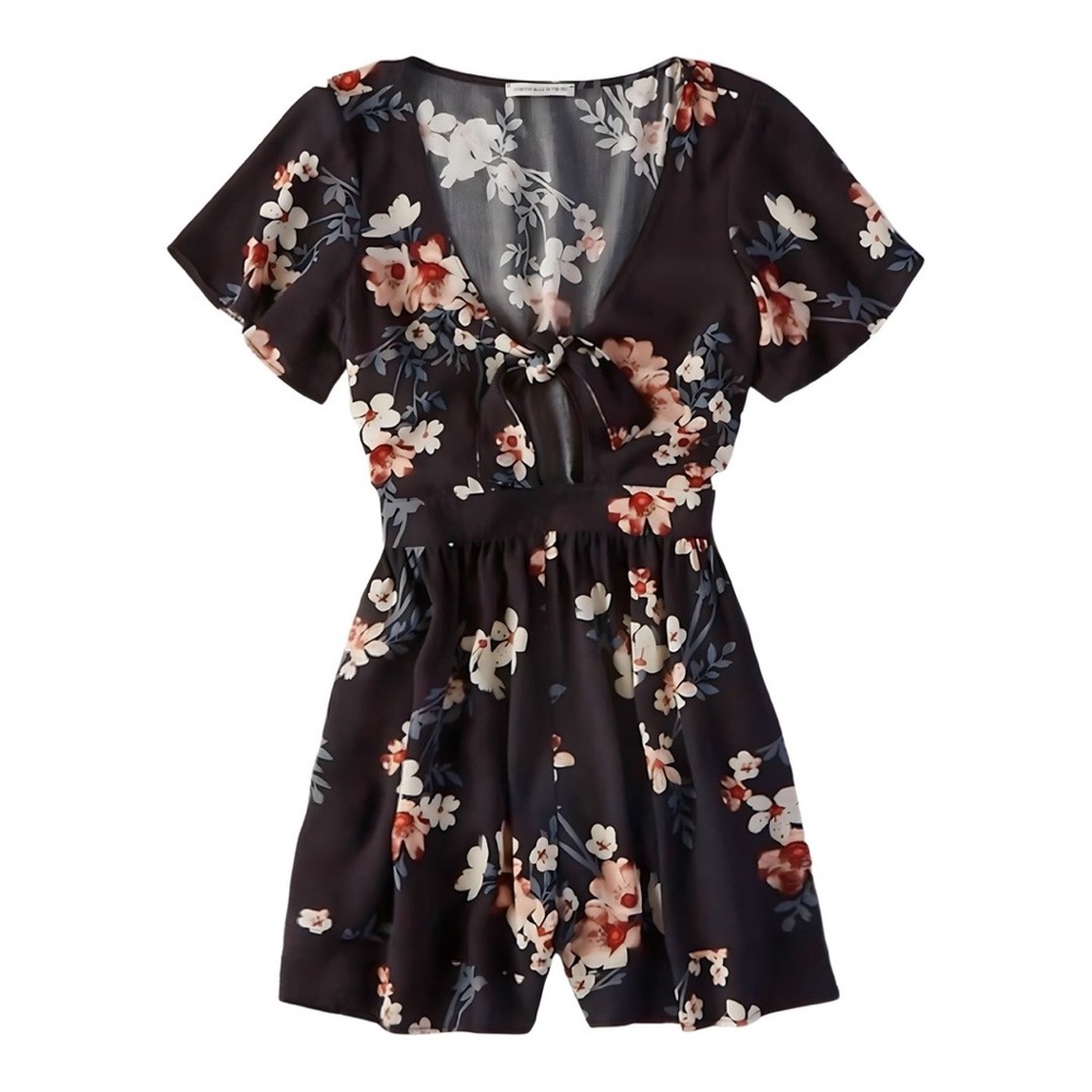 AEO Self-Tie Black Floral Romper